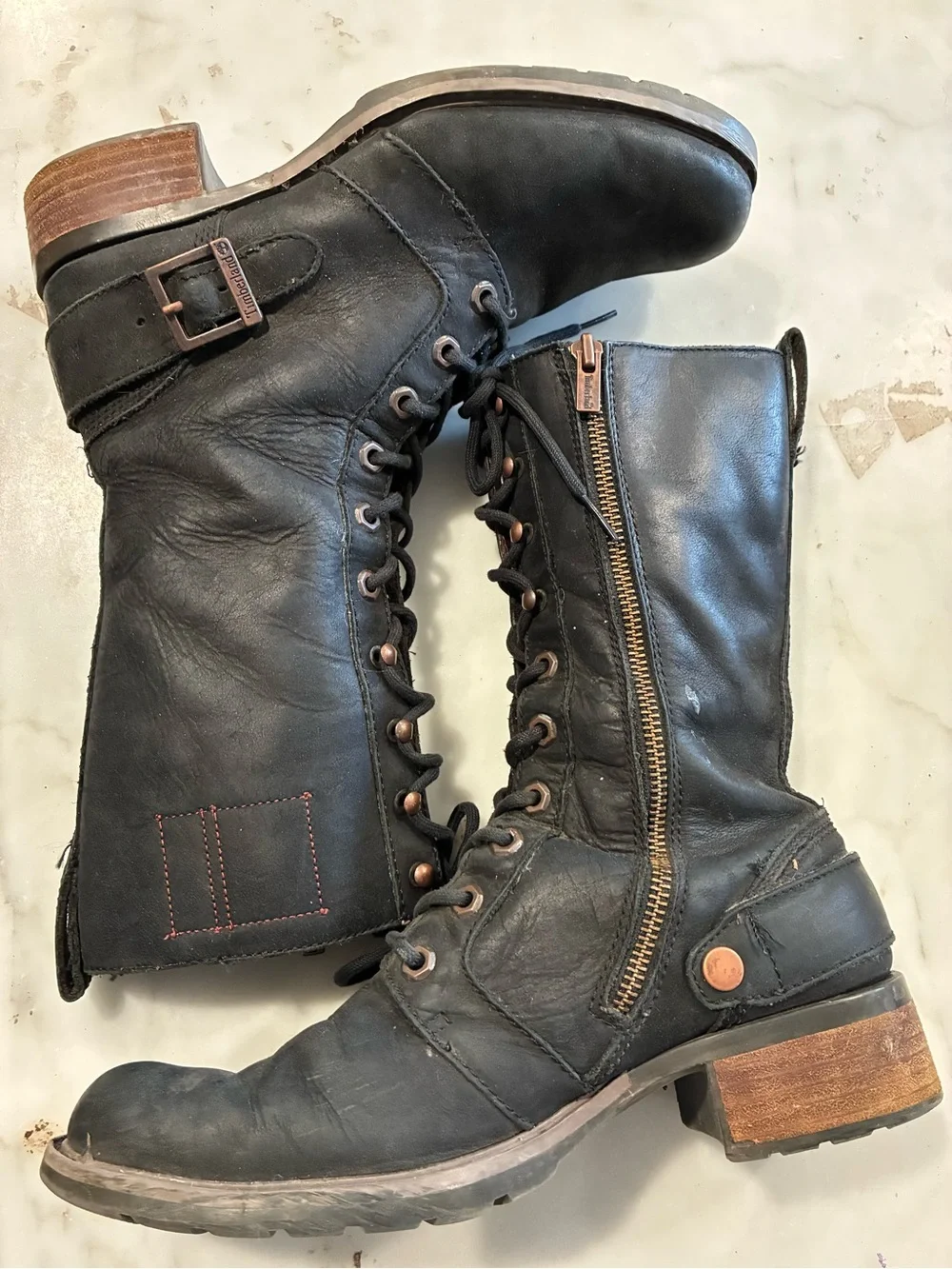 Timberland Charles Street Lace Mid Calf Leather Boots Black 54353 Women 8M